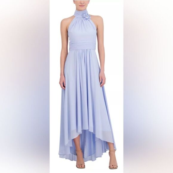 Eliza J Dresses & Skirts - Eliza J halter-neck dress w/ruched waist floral detail NWT Size 6P Light Blue